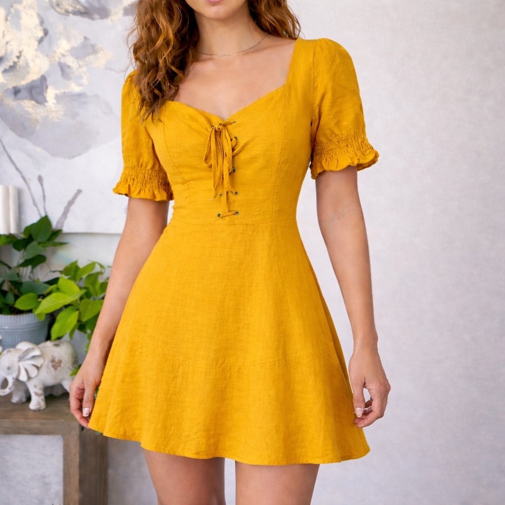 Corset Mini Dress Cottagecore Fairy Boho Milkmaid Festival Prairie Puff Sleeve